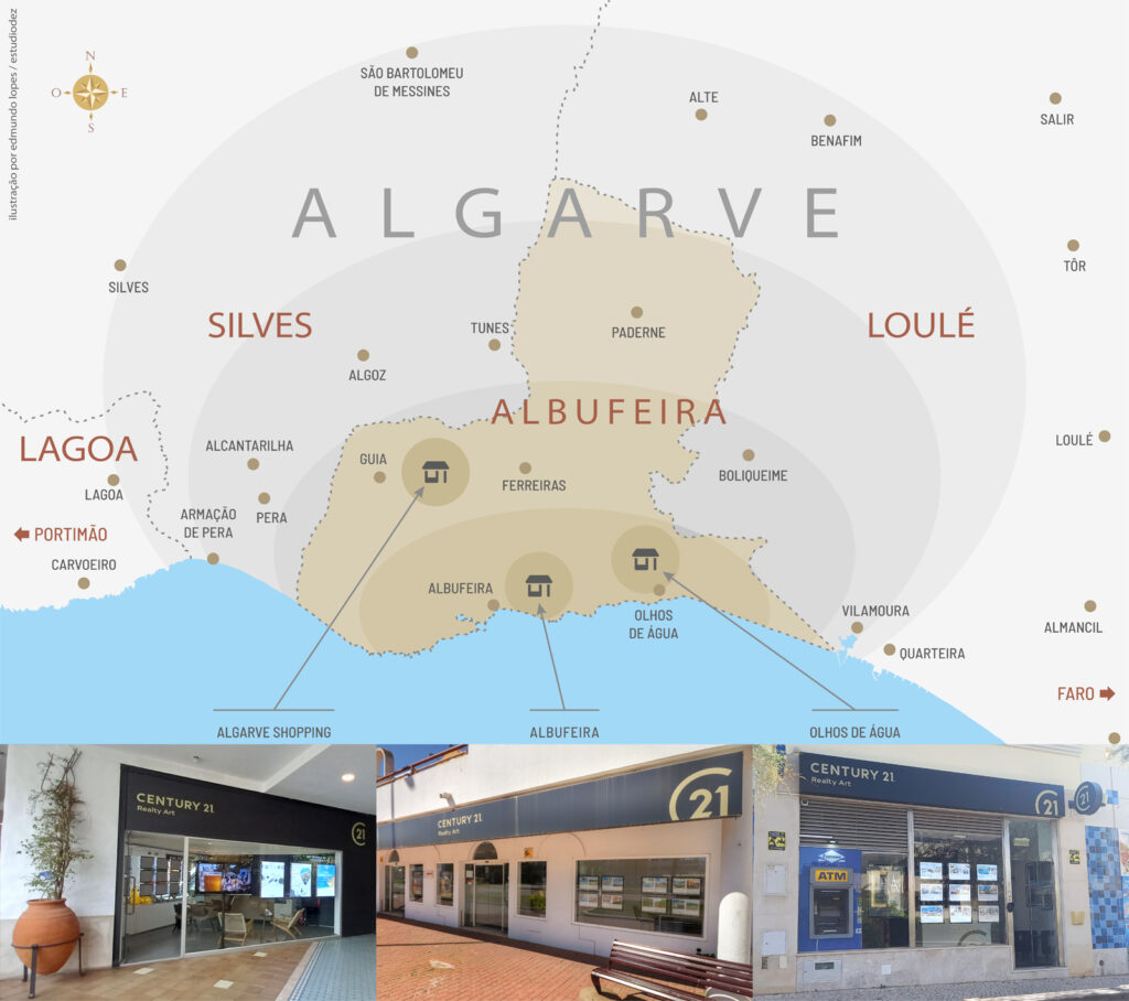 Mapa de lojas C21 Realty Art em Albufeira
